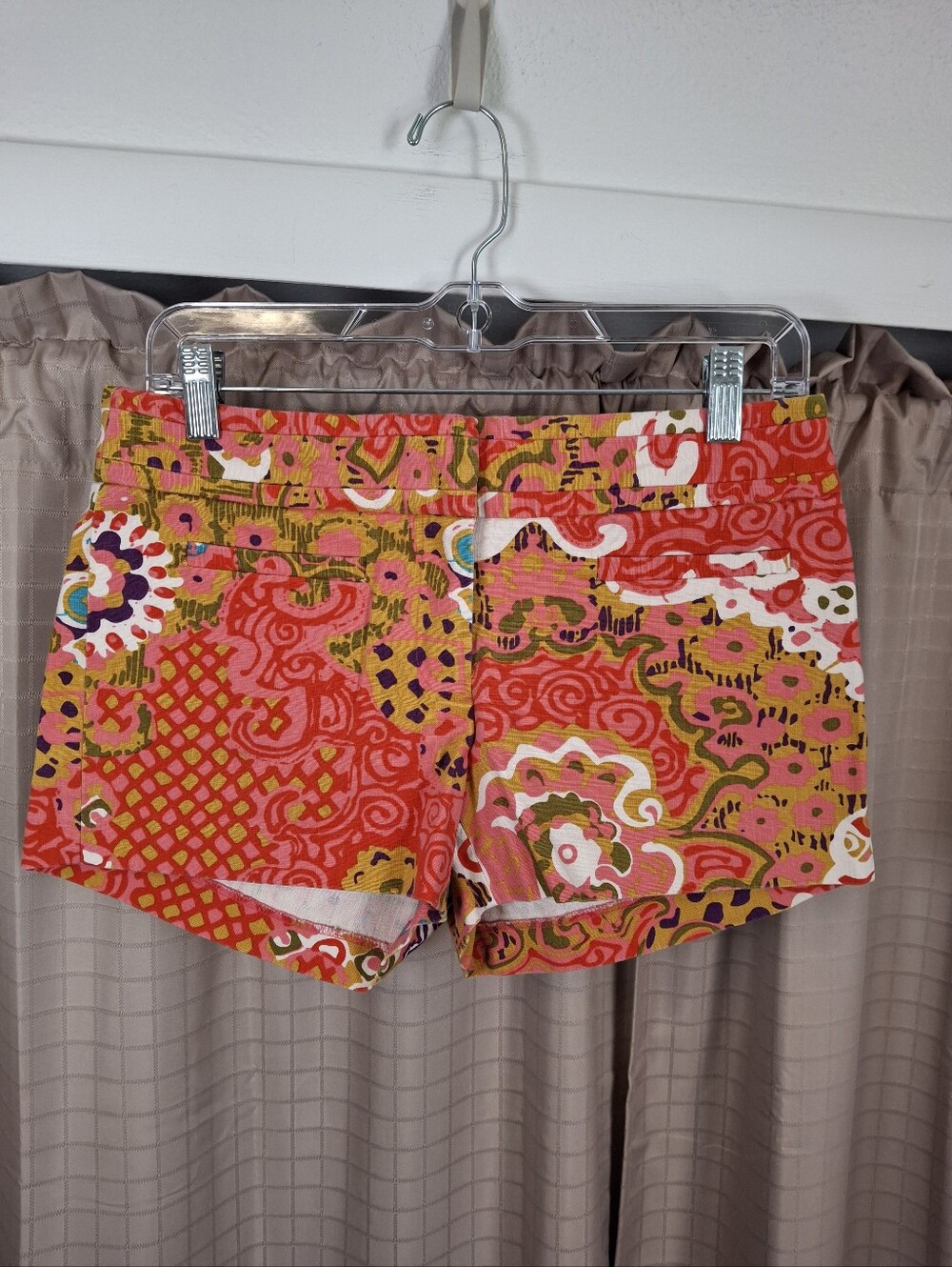 J Crew Pink Chino Shorts Multicolor Paisley Moroccan Print Size 4